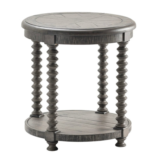 Crestview Collection Pembroke 23" x 23" x 24" Occasional Plantation Recycled Pine Turned Leg Round End Table In Distressed Gray Finish