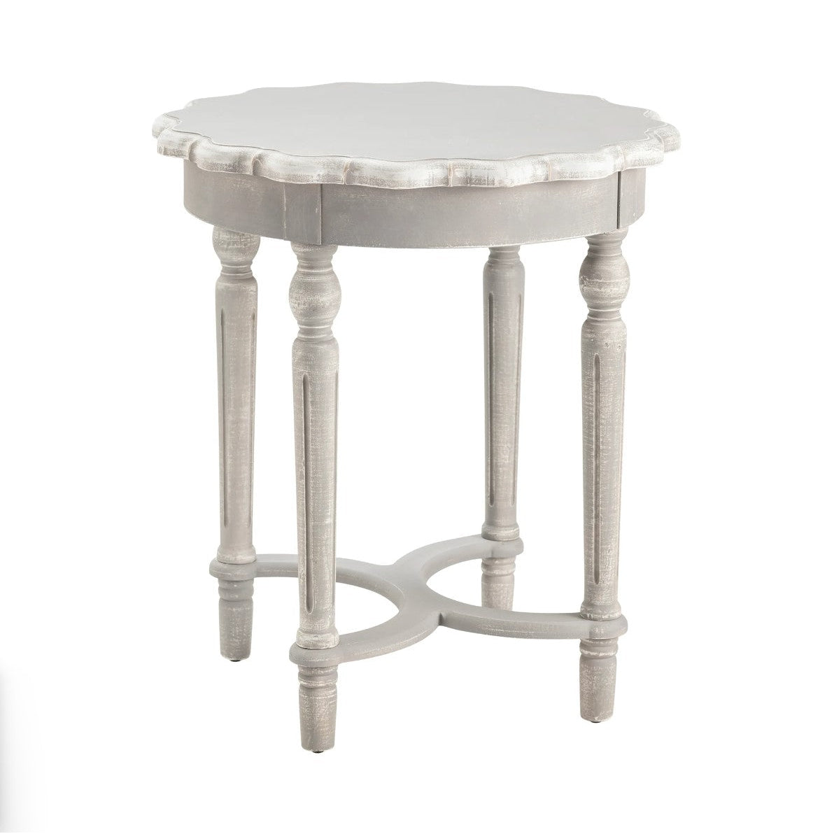 Crestview Collection Pembroke 24" x 24" x 27" Occasional Wood Turned Leg Scalloped Accent Table In Chalk Gray Finish