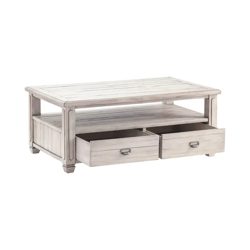 Crestview Collection Pembroke 50" x 30" x 20" Occasional Wood 2-Push-Through Drawer Rectangle Plantation Recycled Pine Cocktail Table