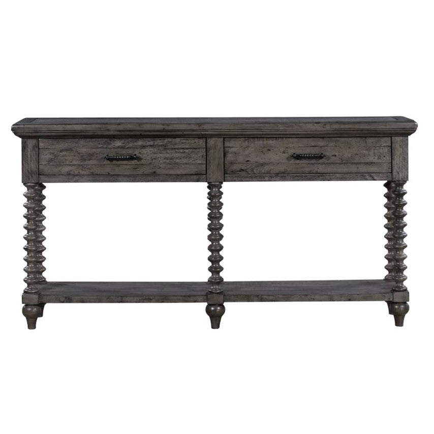 Crestview Collection Pembroke 69" x 14" x 36" 2-Drawer Occasional Plantation Recycled Pine Turned Leg Console In Distressed Gray Finish