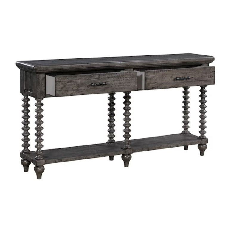 Crestview Collection Pembroke 69" x 14" x 36" 2-Drawer Occasional Plantation Recycled Pine Turned Leg Console In Distressed Gray Finish