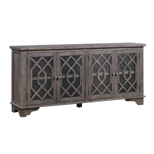 Crestview Collection Pembroke 72" x 16" x 34" 4-Door Traditional Distressed Gray Wood Plantation Recycled Pine Sideboard