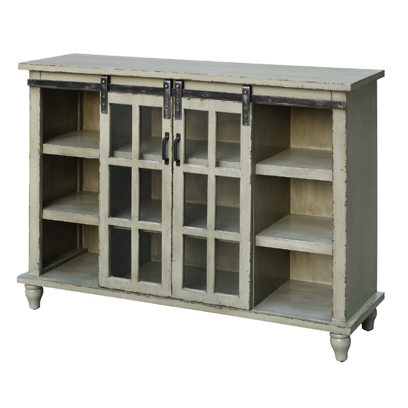 Crestview Collection Peyton 48" x 14" x 36" 2-Door Traditional Glass And Wood Sliding Console In Antique Gray Finish