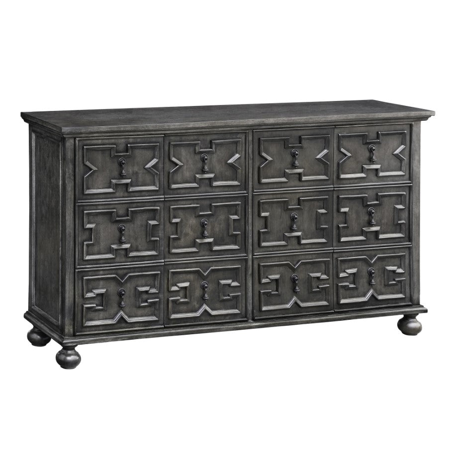 Crestview Collection Rutledge 62" x 14" x 35" 4-Door Traditional Antique Gray Wood Pattern Front Sideboard