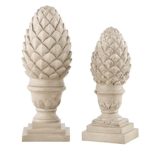 Crestview Collection Savannah 17" & 14" 2-Piece Traditional Resin Finial In Cream Stone Finish