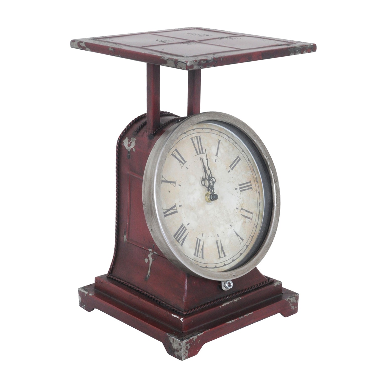 Crestview Collection Scale 8" x 8" x 14" Traditional Metal Clock In Rustic Red Finish