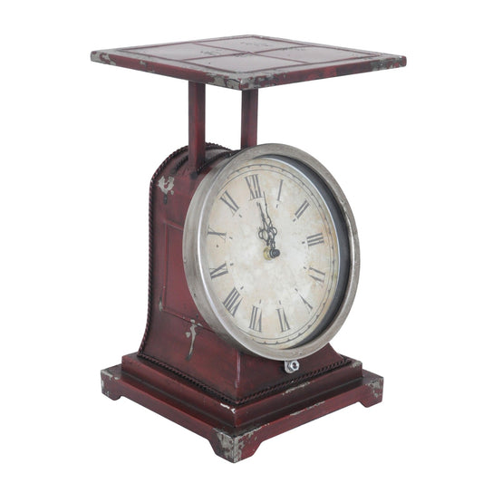 Crestview Collection Scale 8" x 8" x 14" Traditional Metal Clock In Rustic Red Finish