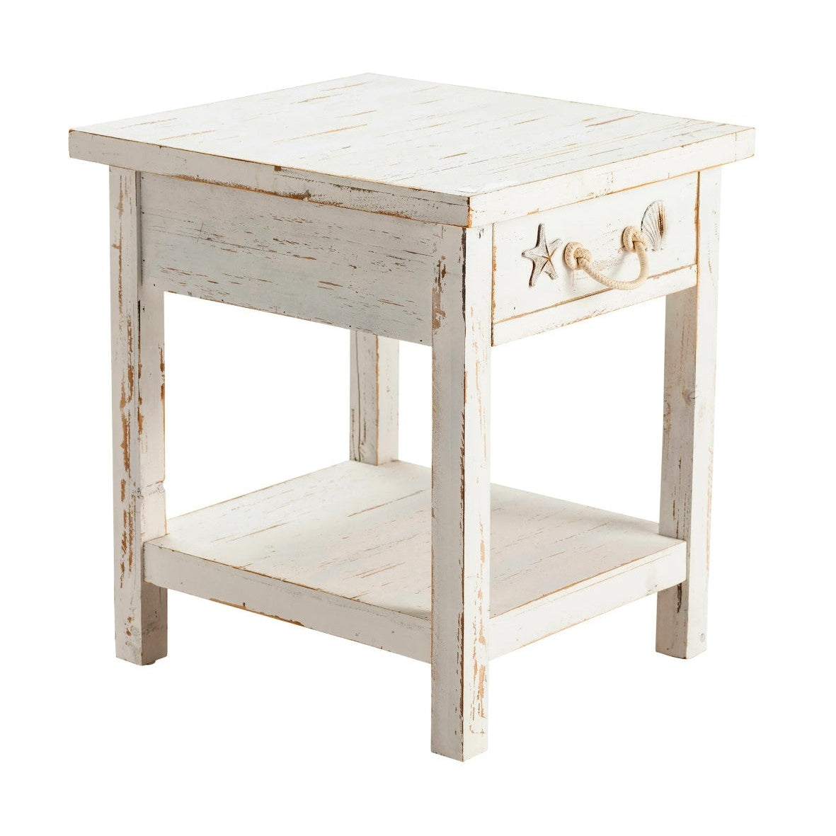 Crestview Collection Seaside 20" x 22" x 24" Coastal Wood End Table In White Finish