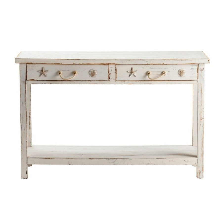 Crestview Collection Seaside 50" x 18" x 32" Coastal Wood Console Table In White Finish