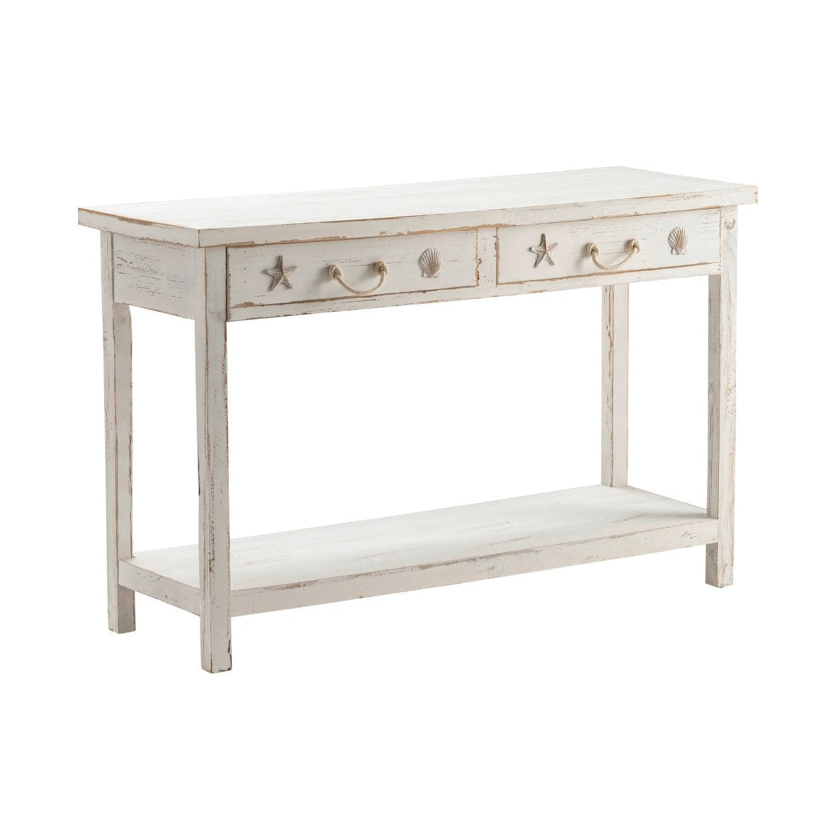 Crestview Collection Seaside 50" x 18" x 32" Coastal Wood Console Table In White Finish