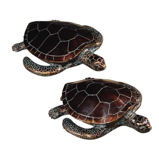 Crestview Collection Sheldon 4" & 5" 2-Piece Coastal Resin Antique Grecian Sea Turtle Statue In Antique Grecian Bronze Finish