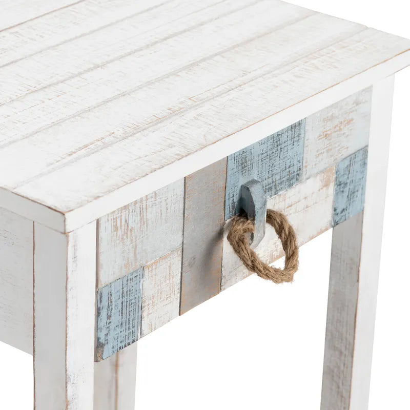 Crestview Collection South Shore 18" x 13" x 25" 1-Drawer Coastal Wood And Rope Nautical Patchwork Accent Table In Multi-Color Finish