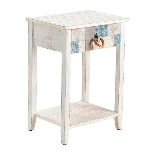 Crestview Collection South Shore 18" x 13" x 25" 1-Drawer Coastal Wood And Rope Nautical Patchwork Accent Table In Multi-Color Finish