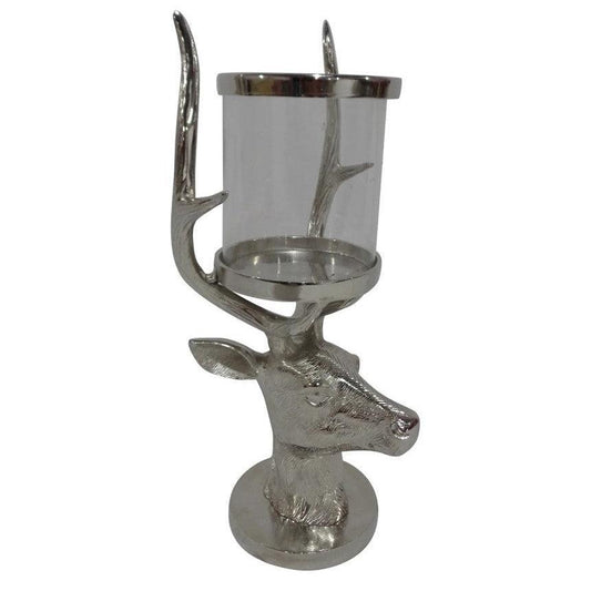 Crestview Collection Stag 10" x 9" x 20" Transitional Metal And Glass Candle Holder In Polished Silver Finish