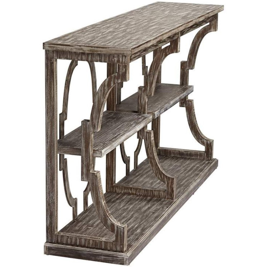 Crestview Collection Stockton 64" x 15" x 37" 3-Tier Traditional Wood Open Console In Chestnut Wash Finish