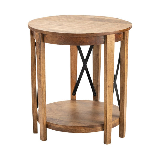 Crestview Collection Sutton Creek 23" x 23" x 25" Occasional Metal And Wood End Table In Natural Wood and Black Finish