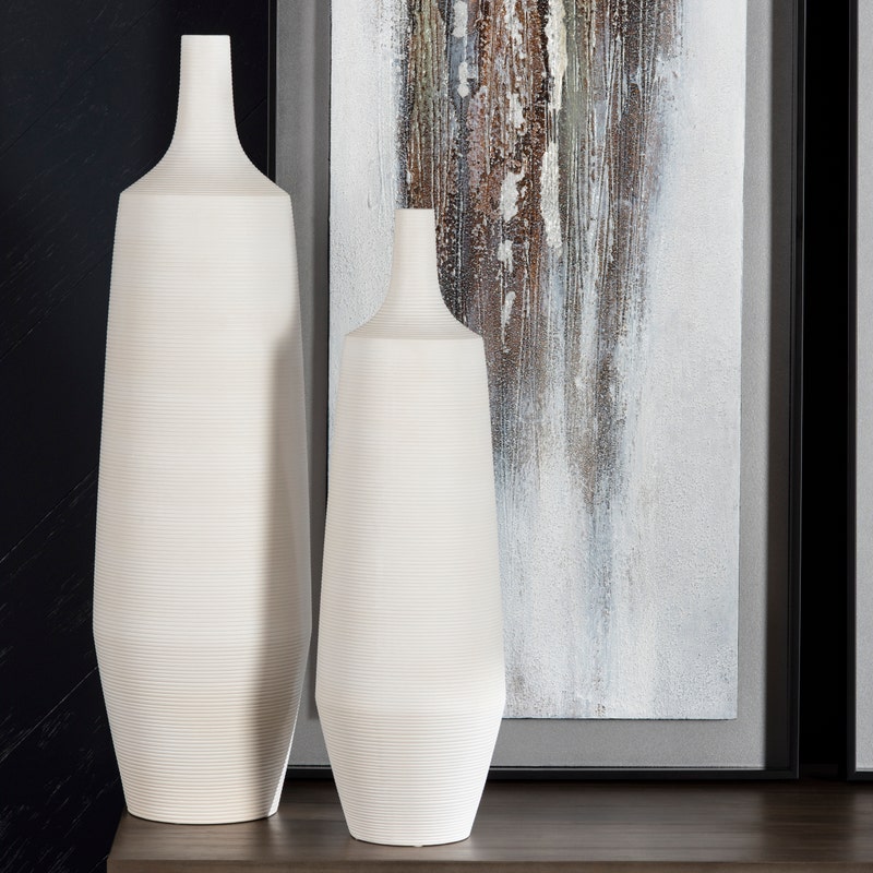 Crestview Collection Tegan 27" & 21" 2-Piece Transitional Ceramic Vase In Gesso White Matte and Glaze Ceramic Finish