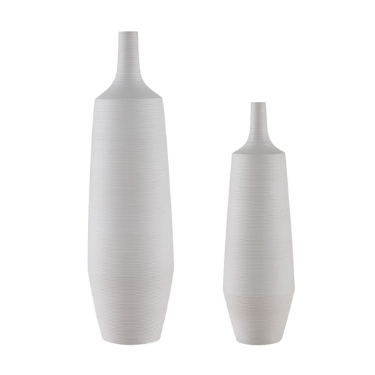 Crestview Collection Tegan 27" & 21" 2-Piece Transitional Ceramic Vase In Gesso White Matte and Glaze Ceramic Finish