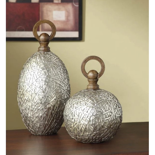 Crestview Collection Tinsdale 13" & 18" 2-Piece Transitional Resin Vase In Antique Silver Finish