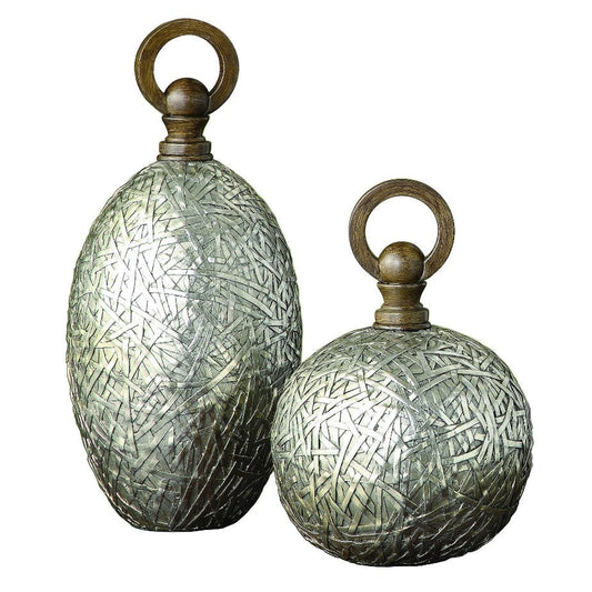 Crestview Collection Tinsdale 13" & 18" 2-Piece Transitional Resin Vase In Antique Silver Finish