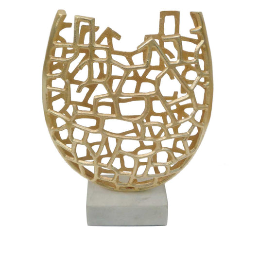 Crestview Collection Toben 12" x 4" x 19" Transitional Alumimum And Marble Cutout Vase In Brass and White Marble Finish