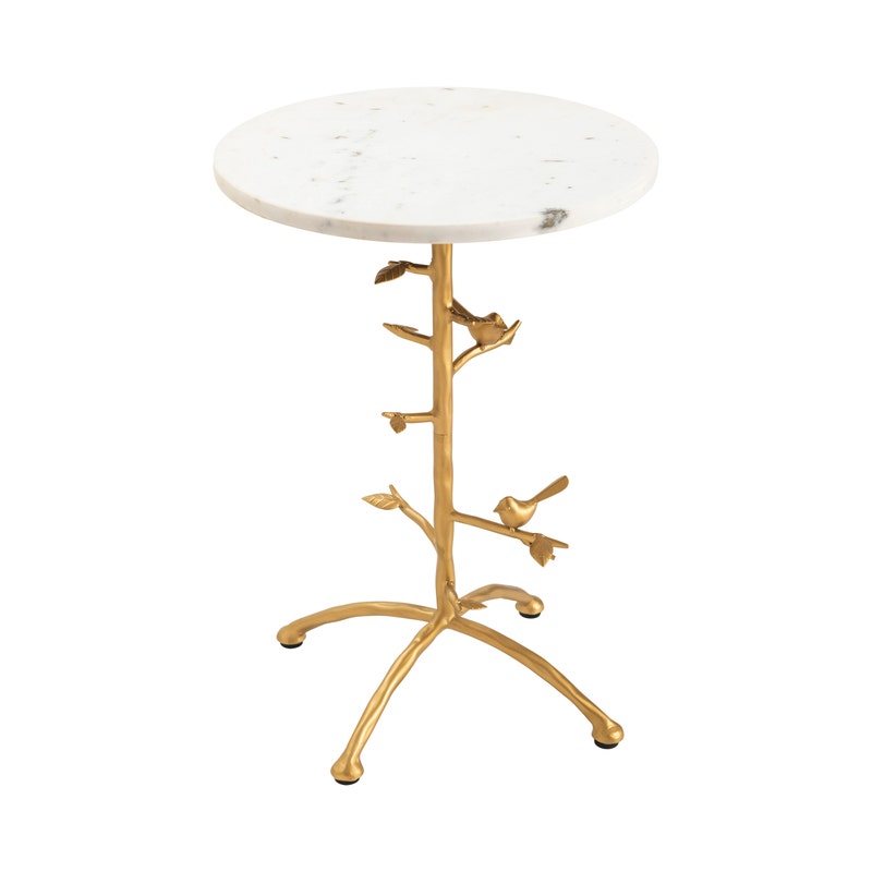 Crestview Collection Tweety Bird 16" x 16" x 23" Modern Iron And Marble Accent Table In Gold and White Finish