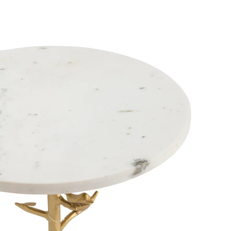 Crestview Collection Tweety Bird 16" x 16" x 23" Modern Iron And Marble Accent Table In Gold and White Finish