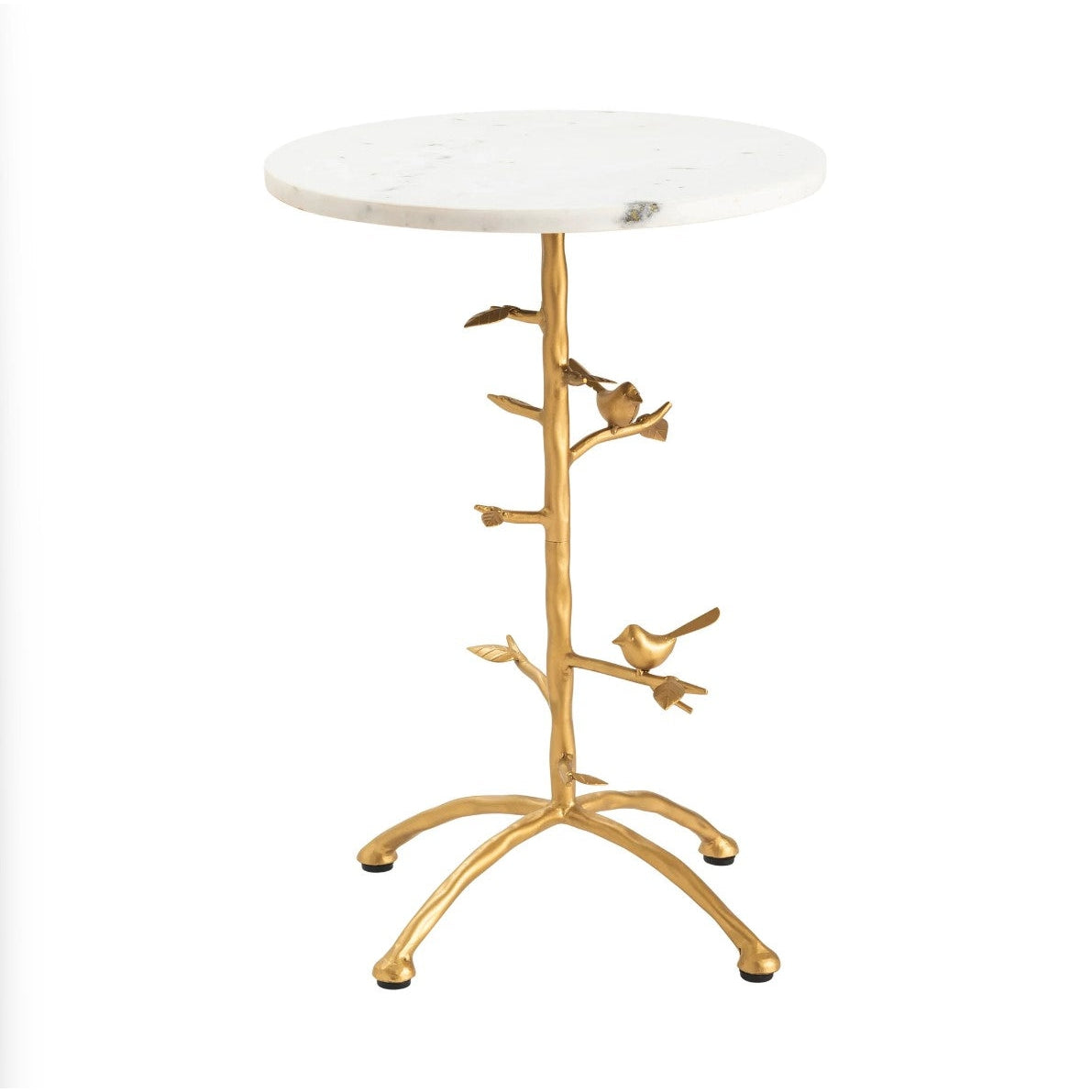 Crestview Collection Tweety Bird 16" x 16" x 23" Modern Iron And Marble Accent Table In Gold and White Finish