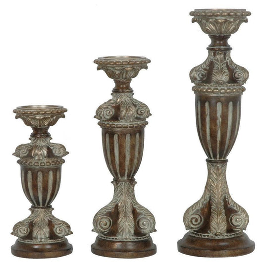 Crestview Collection Villa 12" & 16" & 20" 3-Piece Traditional Resin Candle Holder In Regency Bronze Finish