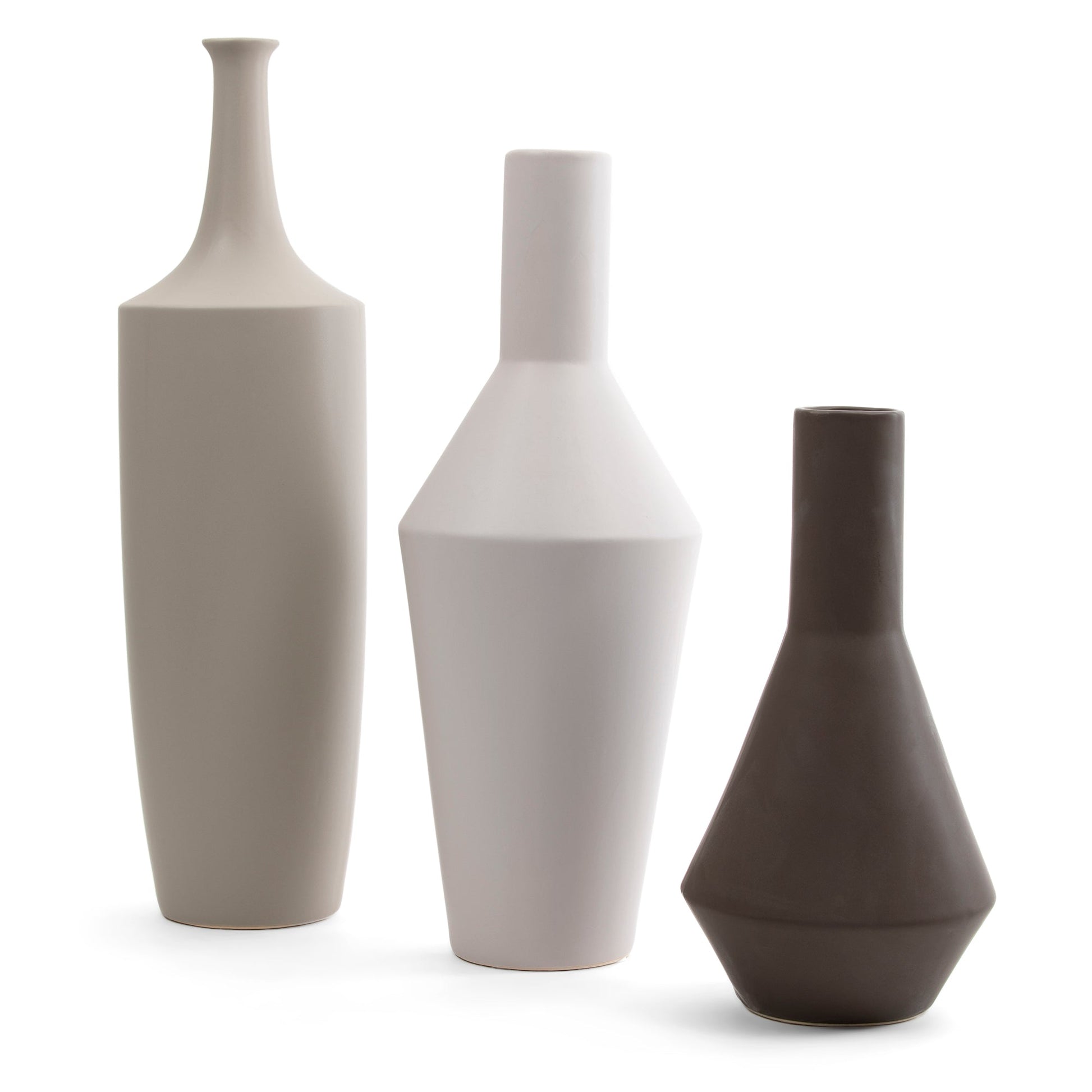 Crestview Collection Zen 24" & 20" & 15" 3-Piece Transitional Ceramic Japanese-Inspired Bottle In Taupe White and Charcoal Matte Glazed Ceramic Finish