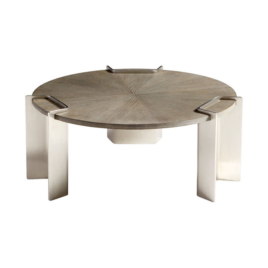 Cyan Design Arca 41" Round Weathered Oak And Stainless Steel Coffee Table