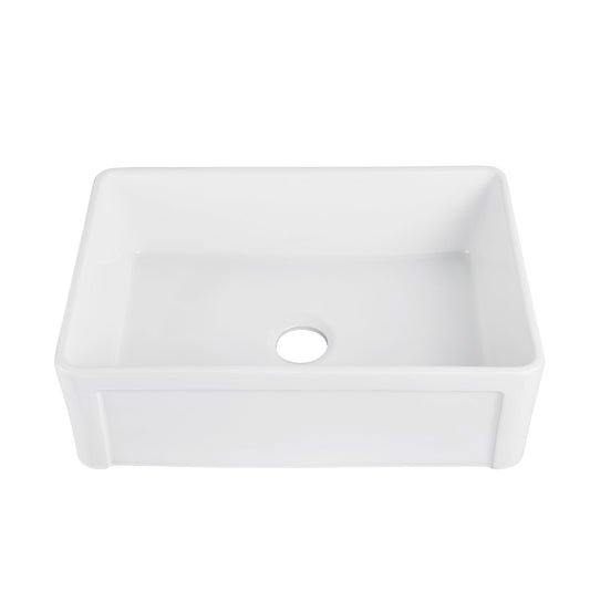DeerValley 19" x 30" x 10" White Ceramic Farmhouse Single Kitchen Sink With Apron Front Designed