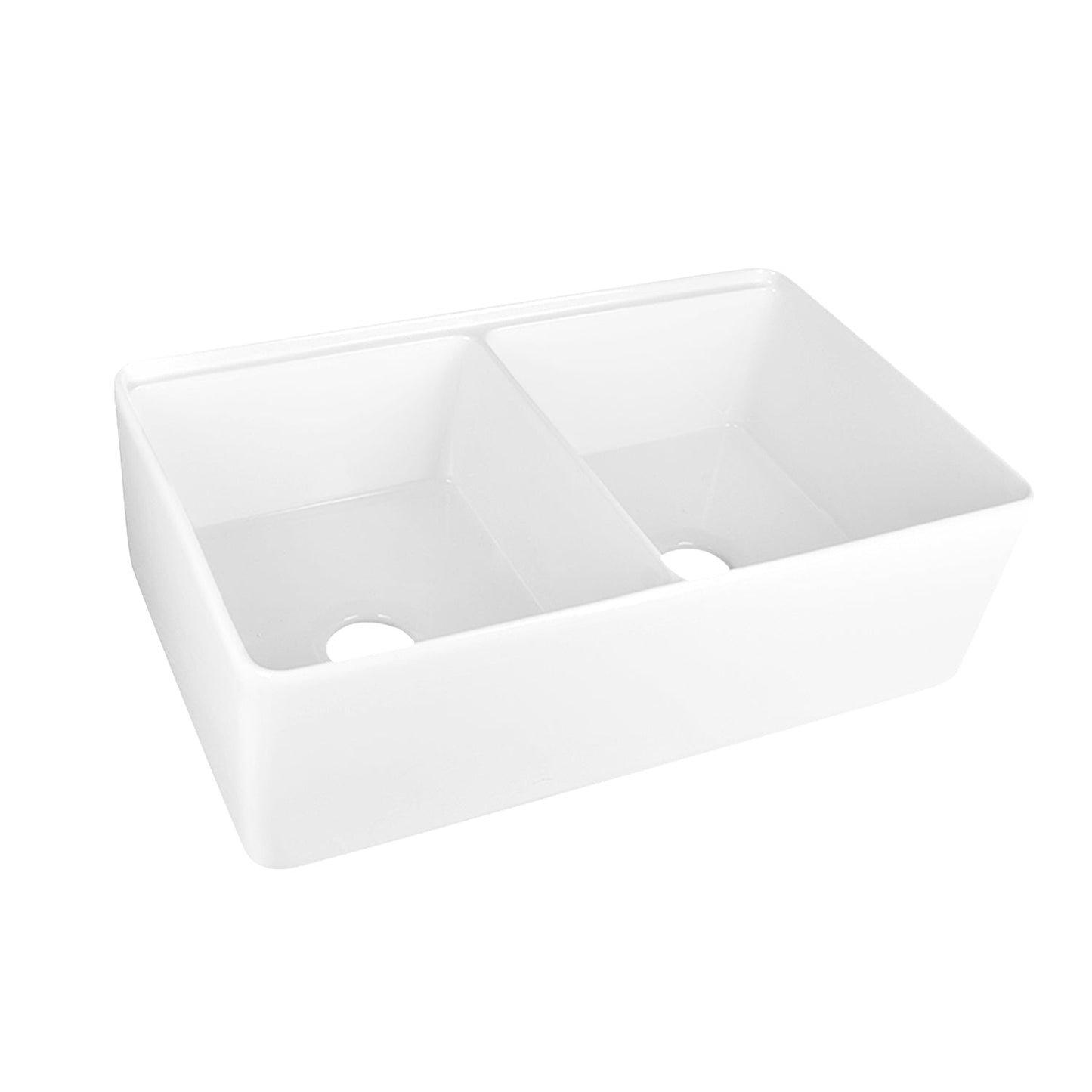 DeerValley 33" Double Bowl Rectangular White Shatter-Resistant Workstation Farmhouse Kitchen Sink With Basket Strainer, Basin Rack/Bottom Grid, Cutting Board and Colander