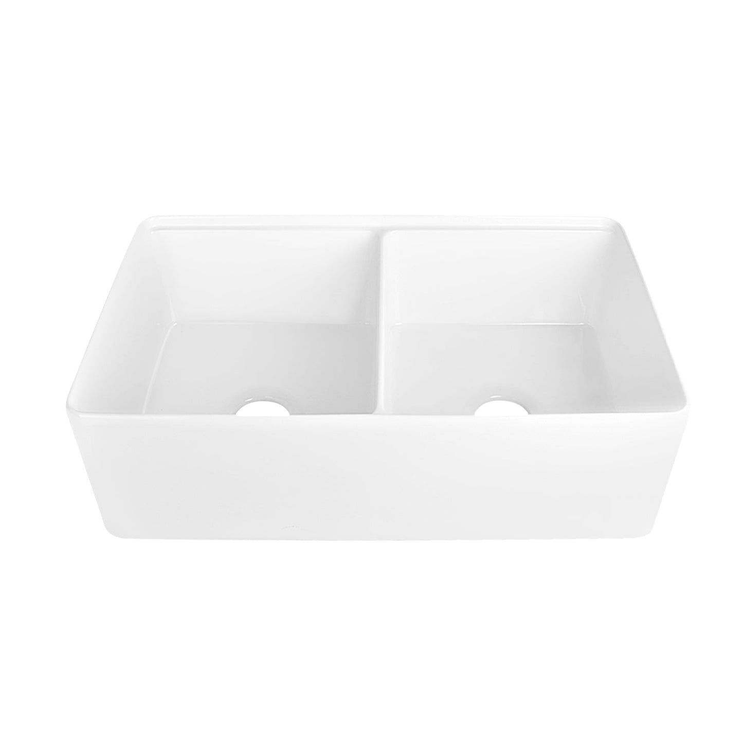 DeerValley 33" Double Bowl Rectangular White Shatter-Resistant Workstation Farmhouse Kitchen Sink With Basket Strainer, Basin Rack/Bottom Grid, Cutting Board and Colander