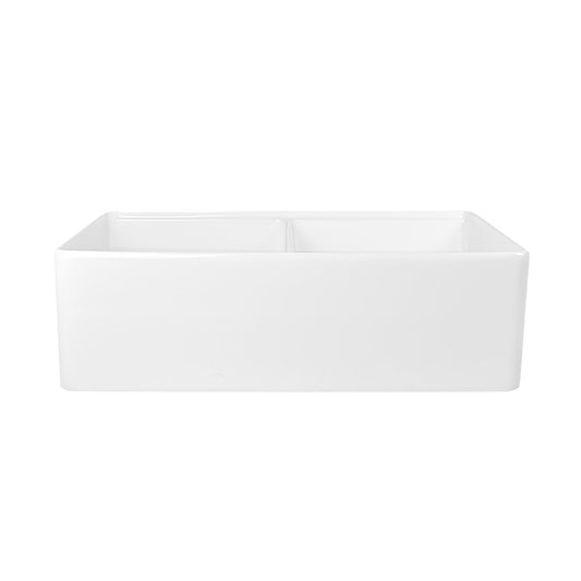 DeerValley 33" Double Bowl Rectangular White Shatter-Resistant Workstation Farmhouse Kitchen Sink With Basket Strainer, Basin Rack/Bottom Grid, Cutting Board and Colander