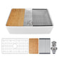 DeerValley 33" Rectangular White Smooth Surface Workstation Farmhouse Kitchen Sink With Basket Strainer Drain, Basin Rack/Bottom Grid, Cutting Board and Roll-Up Dish Rack