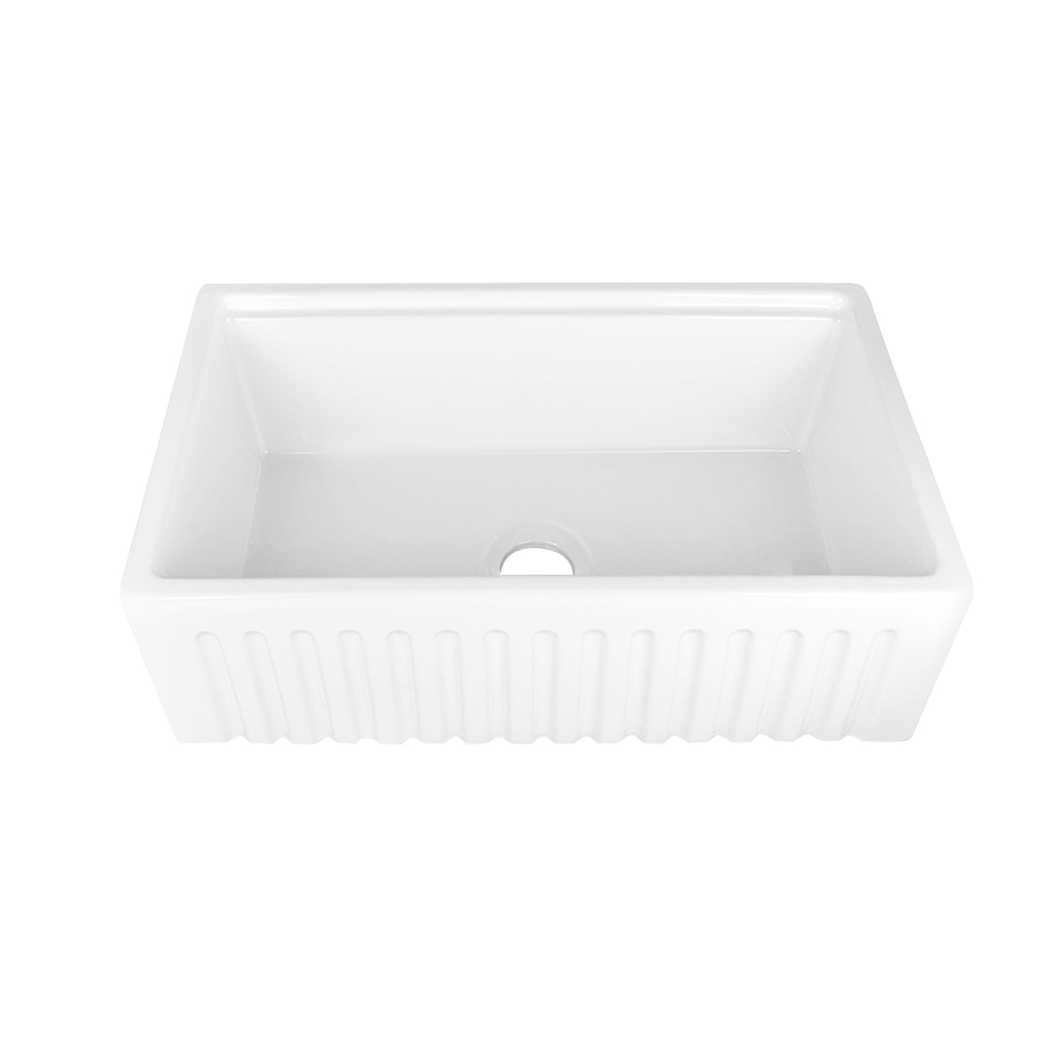 DeerValley 33" Single Bowl Rectangular White Easy-Cleaning Farmhouse Kitchen Sink With Basket Strainer, Basin Rack/Bottom Grid, Cutting Board and Colander