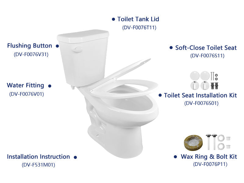 DeerValley Dynasty 12" Rough-in Single-Flush Elongated White Two-Piece Toilet