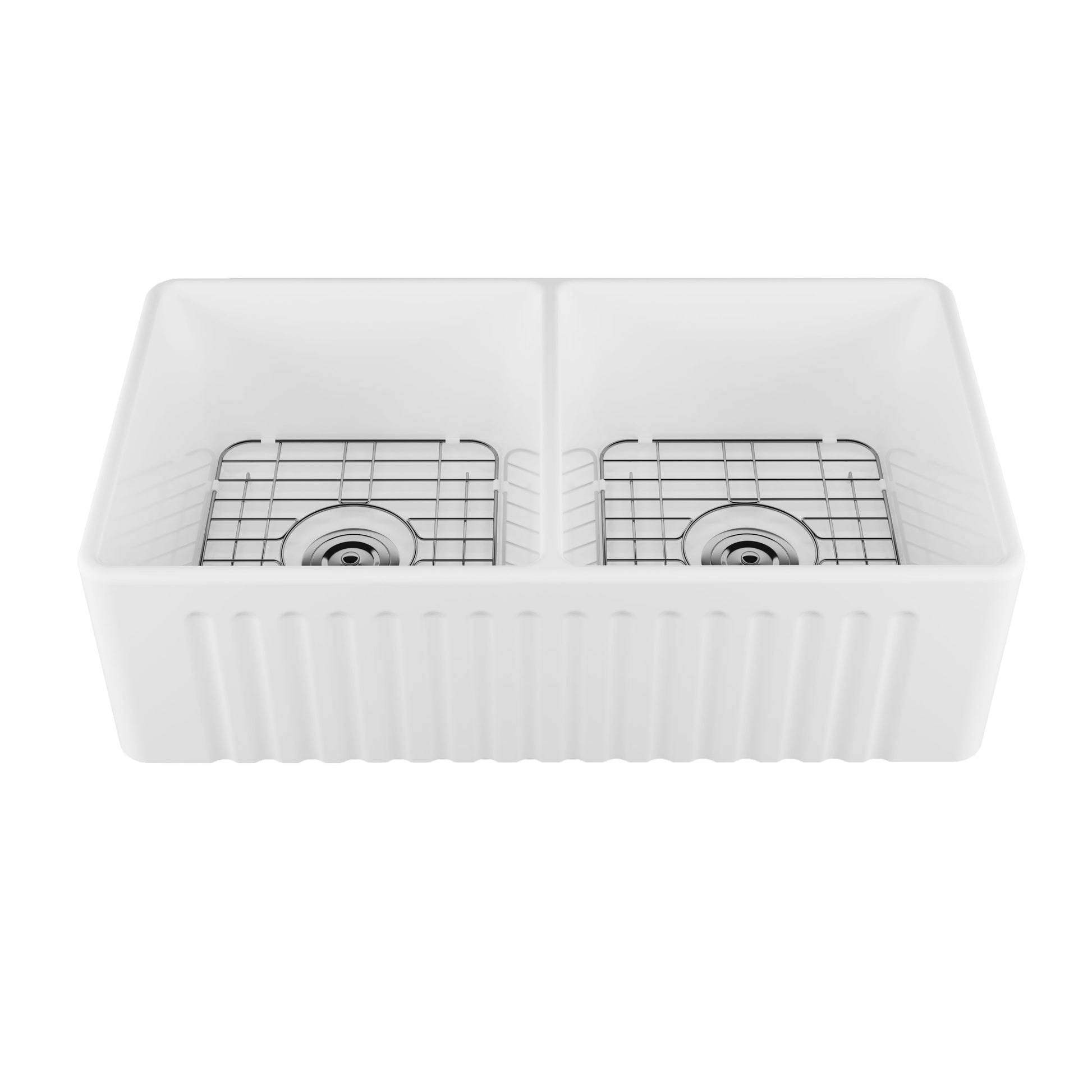 DeerValley Eclipse 33" Double Bowl Rectangular Black Cermic Reversible Farmhouse Kitchen Sink With Basket Strainer Drain and Grid