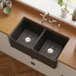 DeerValley Eclipse 33" Double Bowl Rectangular Black Cermic Reversible Farmhouse Kitchen Sink With Basket Strainer Drain and Grid