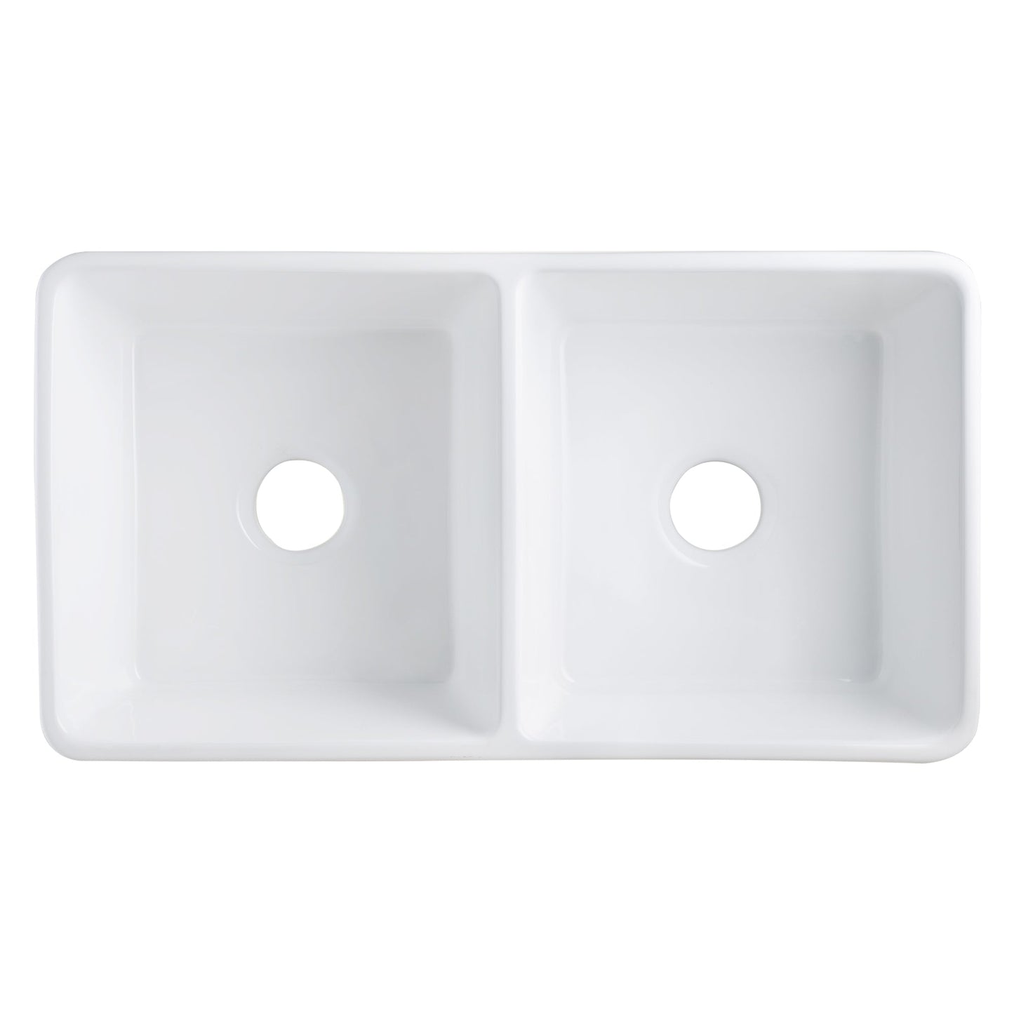 DeerValley Eclipse 33" Double Bowl Rectangular White Ceramic Reversible Farmhouse Kitchen Sink With Basket Strainer Drain and Grid