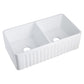 DeerValley Eclipse 33" Double Bowl Rectangular White Ceramic Reversible Farmhouse Kitchen Sink With Basket Strainer Drain and Grid