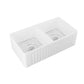 DeerValley Eclipse 33" Double Bowl Rectangular White Ceramic Reversible Farmhouse Kitchen Sink With Basket Strainer Drain and Grid