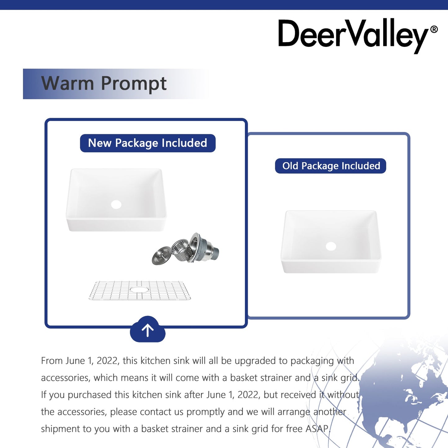 DeerValley Feast 33" Single Bowl Rectangular White Large Capacity Farmhouse Kitchen Sink With Basket Strainer Drain and Grid