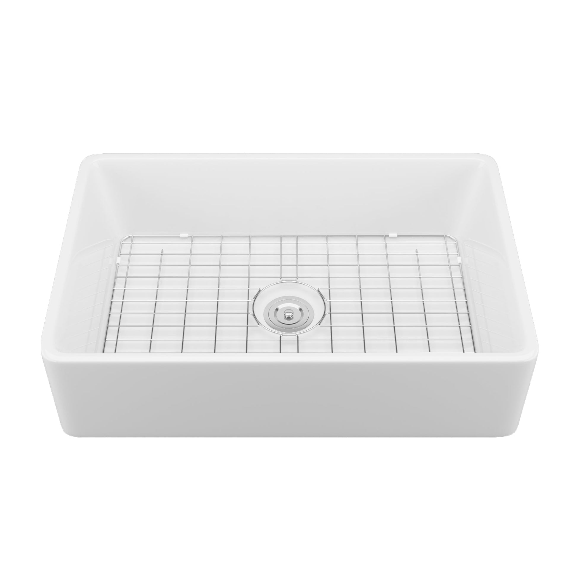 DeerValley Feast 33" Single Bowl Rectangular White Large Capacity Farmhouse Kitchen Sink With Basket Strainer Drain and Grid