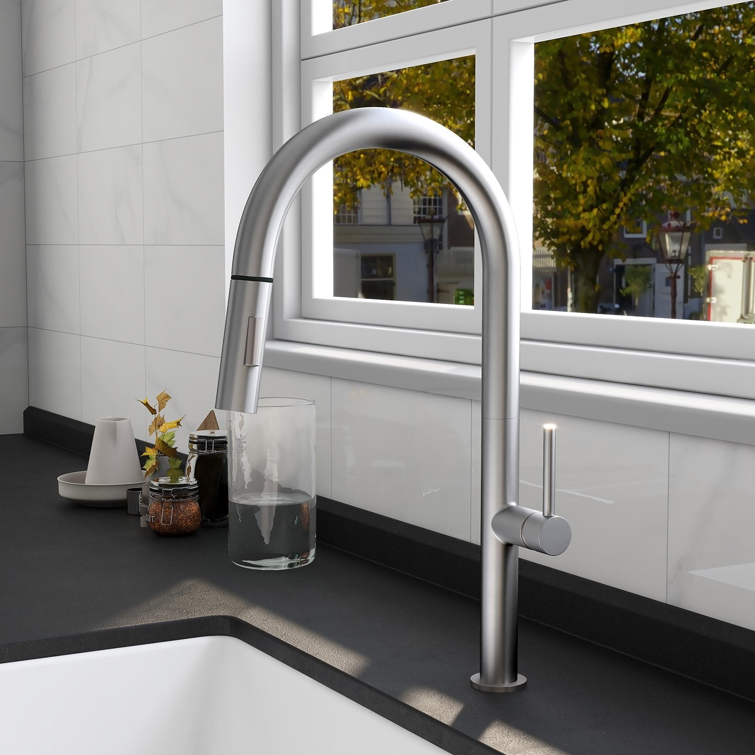 DeerValley Gleam 17" Stain Resistant Stainless Steel Pull Down Kitchen Faucet