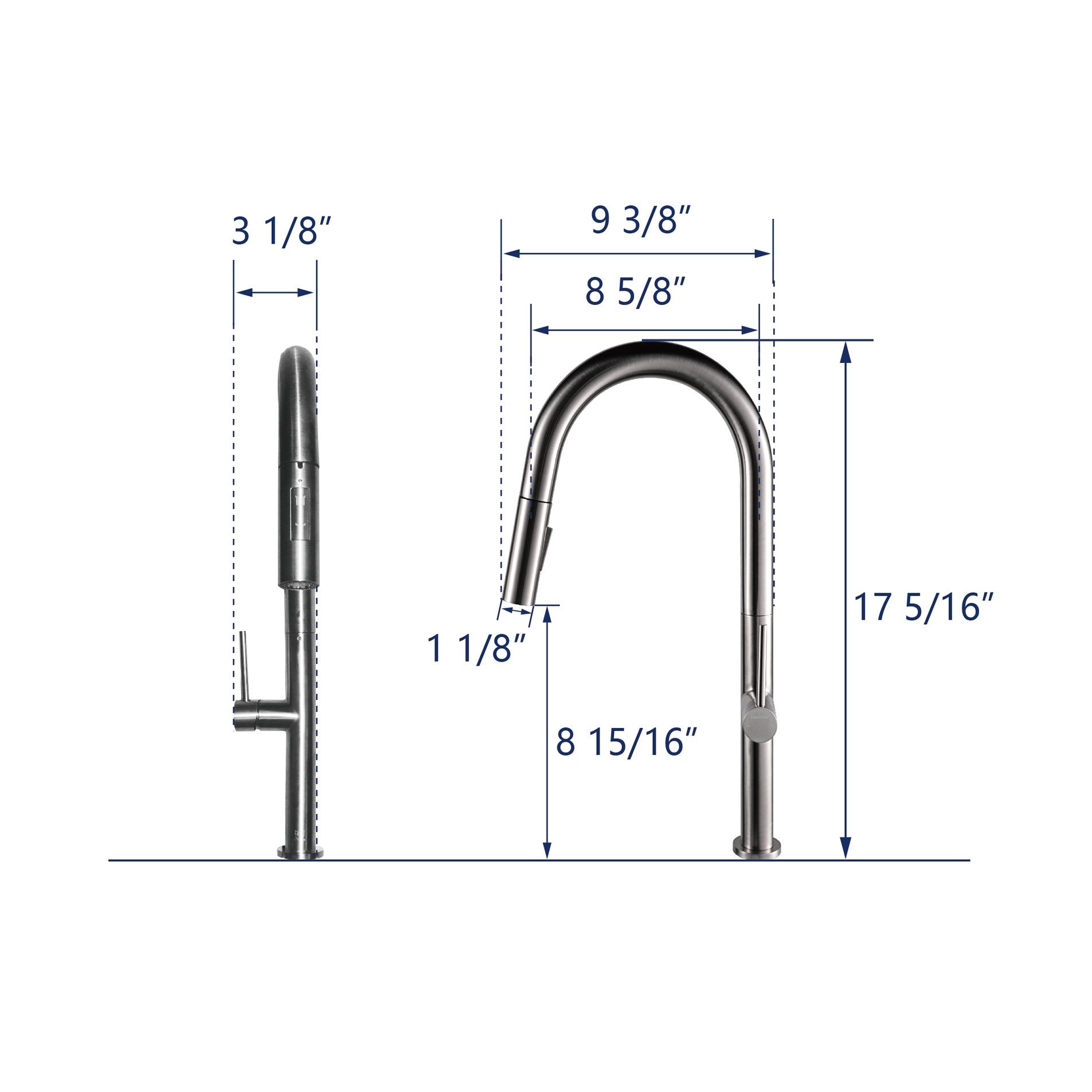 DeerValley Gleam 17" Stain Resistant Stainless Steel Pull Down Kitchen Faucet