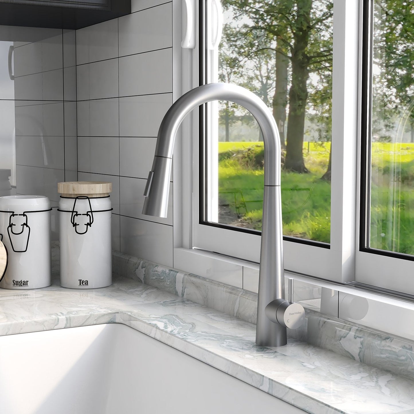 DeerValley Gleam 18" Stain Resistant Stainless Steel Pull Down Kitchen Faucet