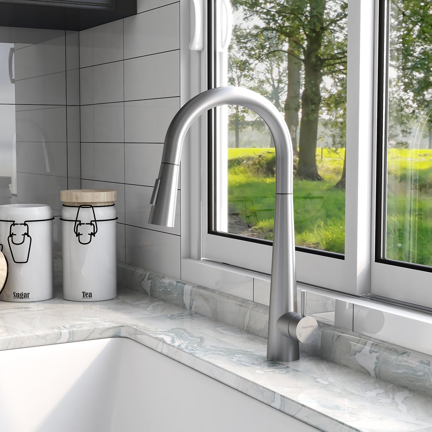 DeerValley Gleam 18" Stain Resistant Stainless Steel Pull Down Kitchen Faucet