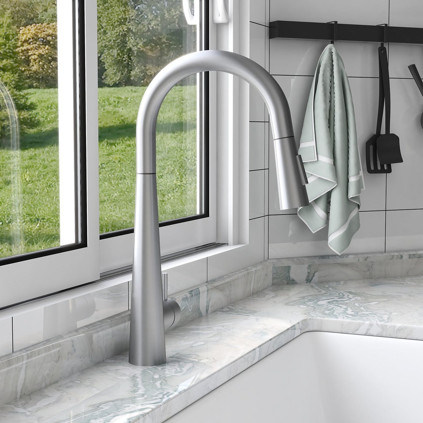 DeerValley Gleam 18" Stain Resistant Stainless Steel Pull Down Kitchen Faucet